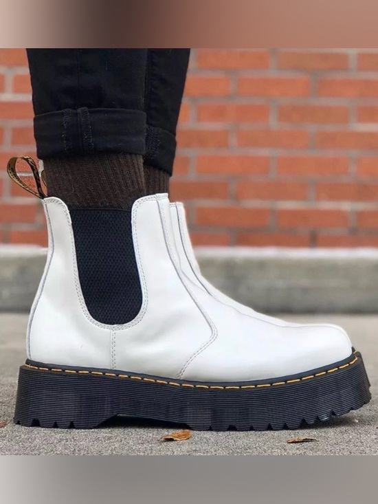 Dr. Martens Shoes - Dr. Martens White 2976 Smooth Leather Platform Chelsea Boots
